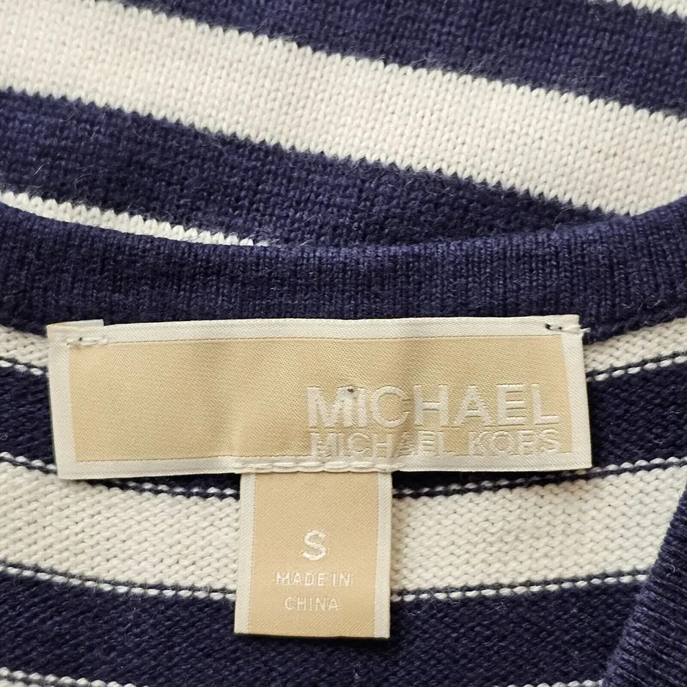 Michael Kors Ladies Navy‎ Blue & White Striped Tank Dress Lace Sleeveless Small